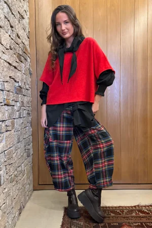 McAlister Tartan Brushed Cotton Barrel Pant Black